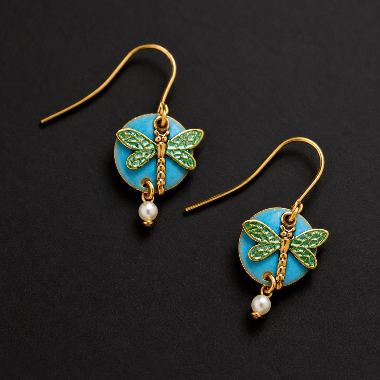 Silver Forest Dragonfly Drop Gold-tone Earrings NE-0008