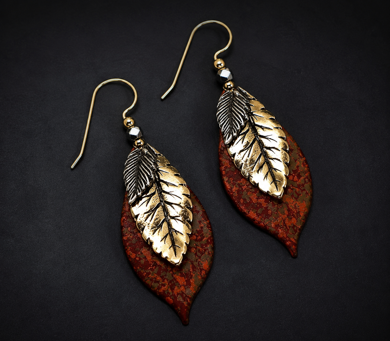 Silver Forest Earring Mixed Metal Leaves Dangle
