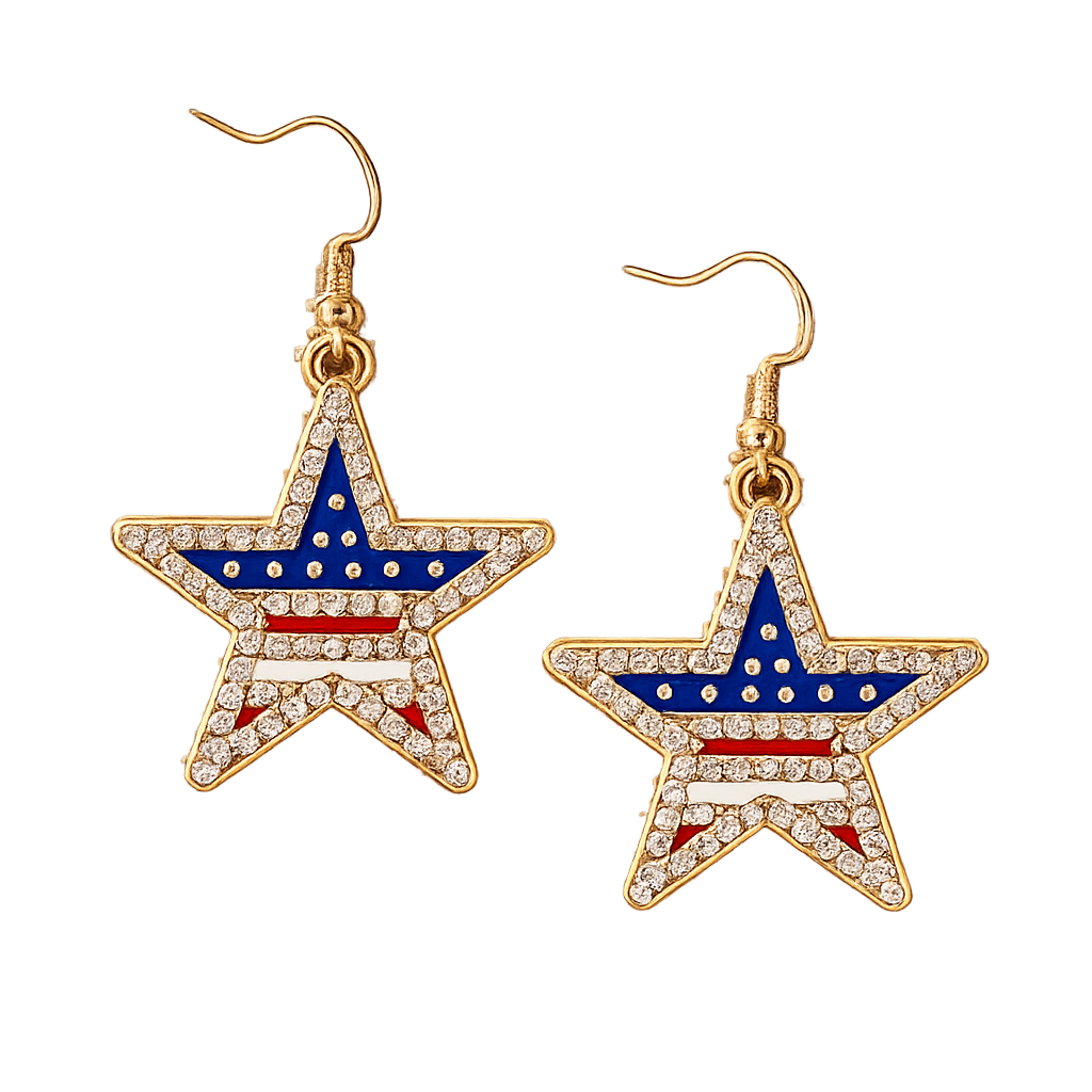 American Flag Star Earrings - Red White & Blue
