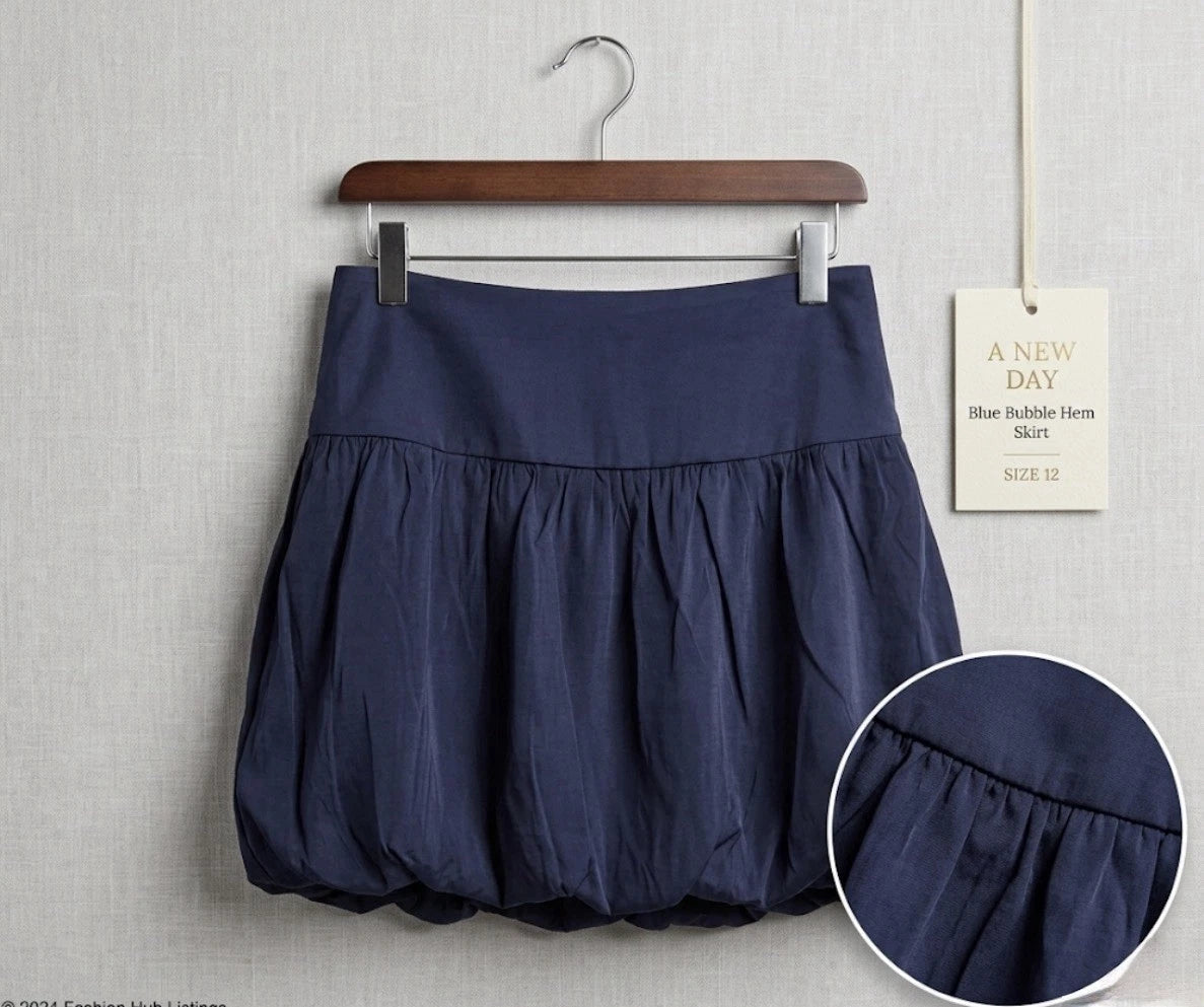 A New Day Womens Blue Bubble Hem Mini Skirt