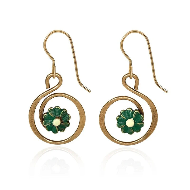 Silver Forest Green Flower Earrings