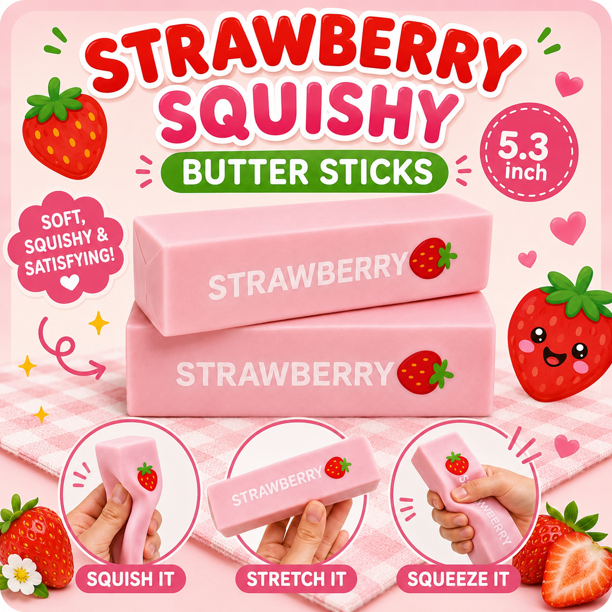 Strawberry Butter Squishy Fidget Toy for Stress Relief