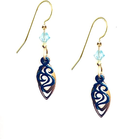 Silver Forest Open Gold Plated Football Shapes with Blue Swirls