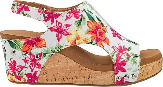 Corkys Footwear Womens White Floral Carley Wedges