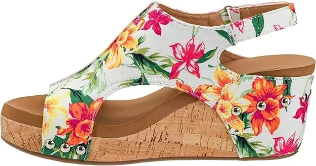 Corkys Footwear Womens White Floral Carley Wedges