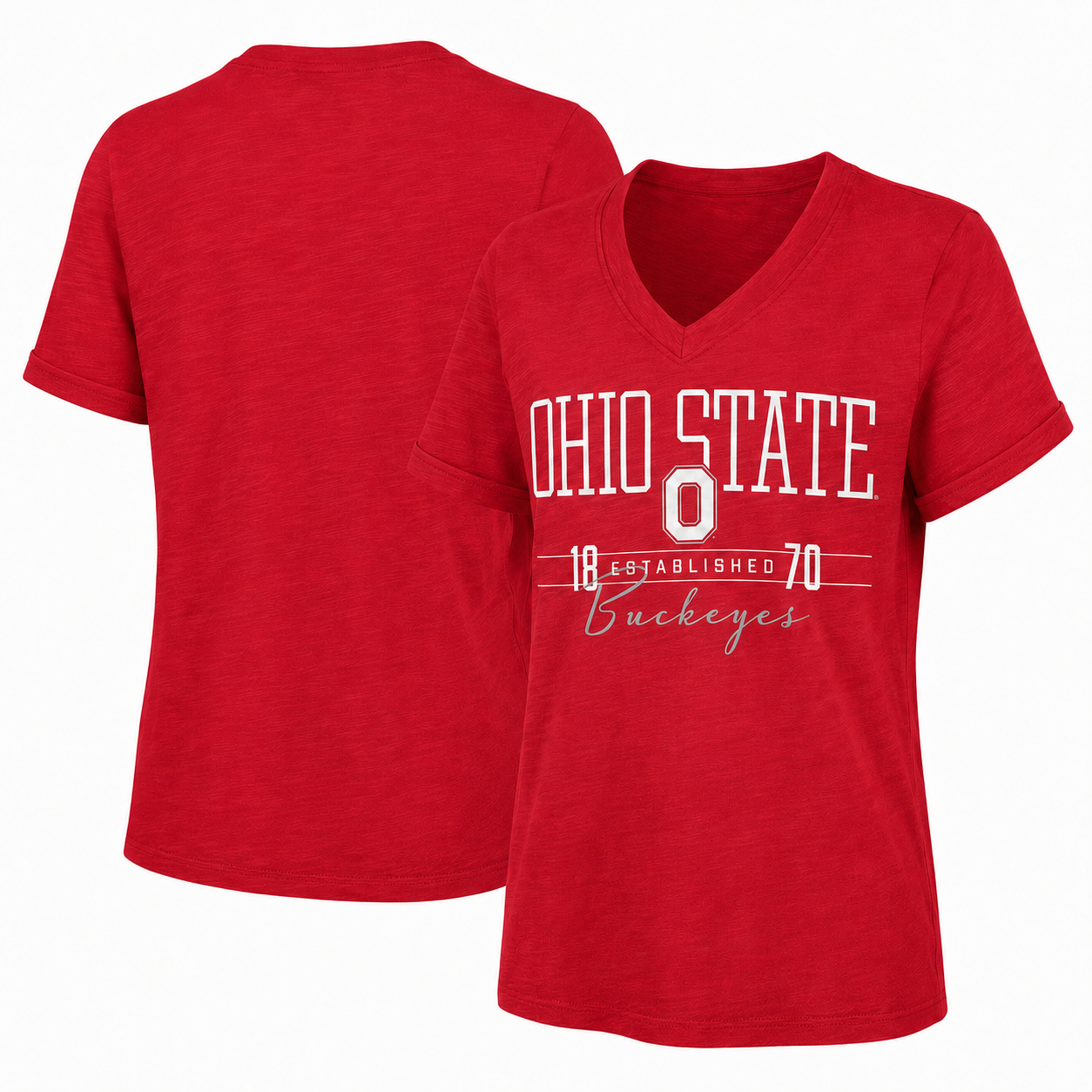 Ohio State Buckeyes Marcus Pensacola Vee Neck Cuff Sleeve Top