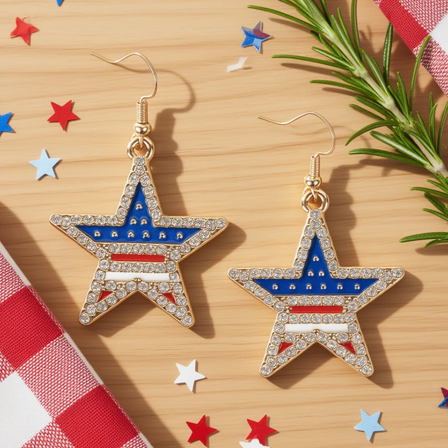 American Flag Star Earrings - Red White & Blue