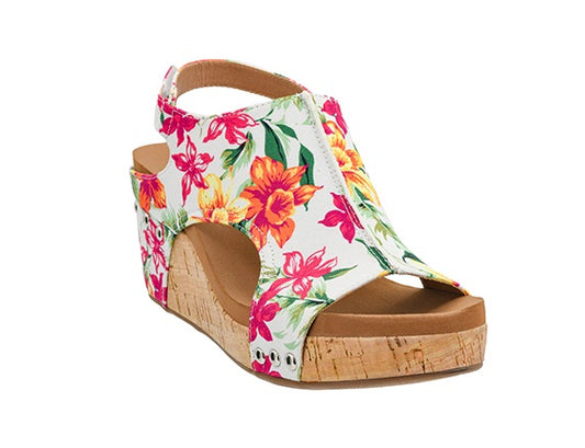 Corkys Footwear Womens White Floral Carley Wedges