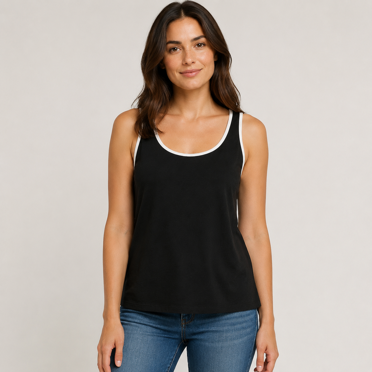 A New Day Women’s Contrast-Trim Tank Top Black