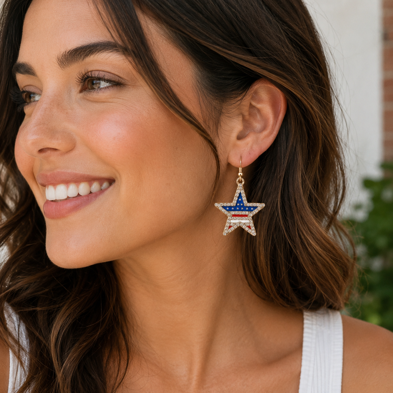 American Flag Star Earrings - Red White & Blue