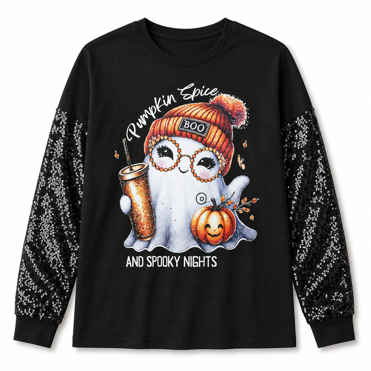 Pumpkin Spice & Spooky Nights Halloween Sequin Top