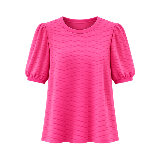 Textured Puff Sleeve Short Sleeve Top