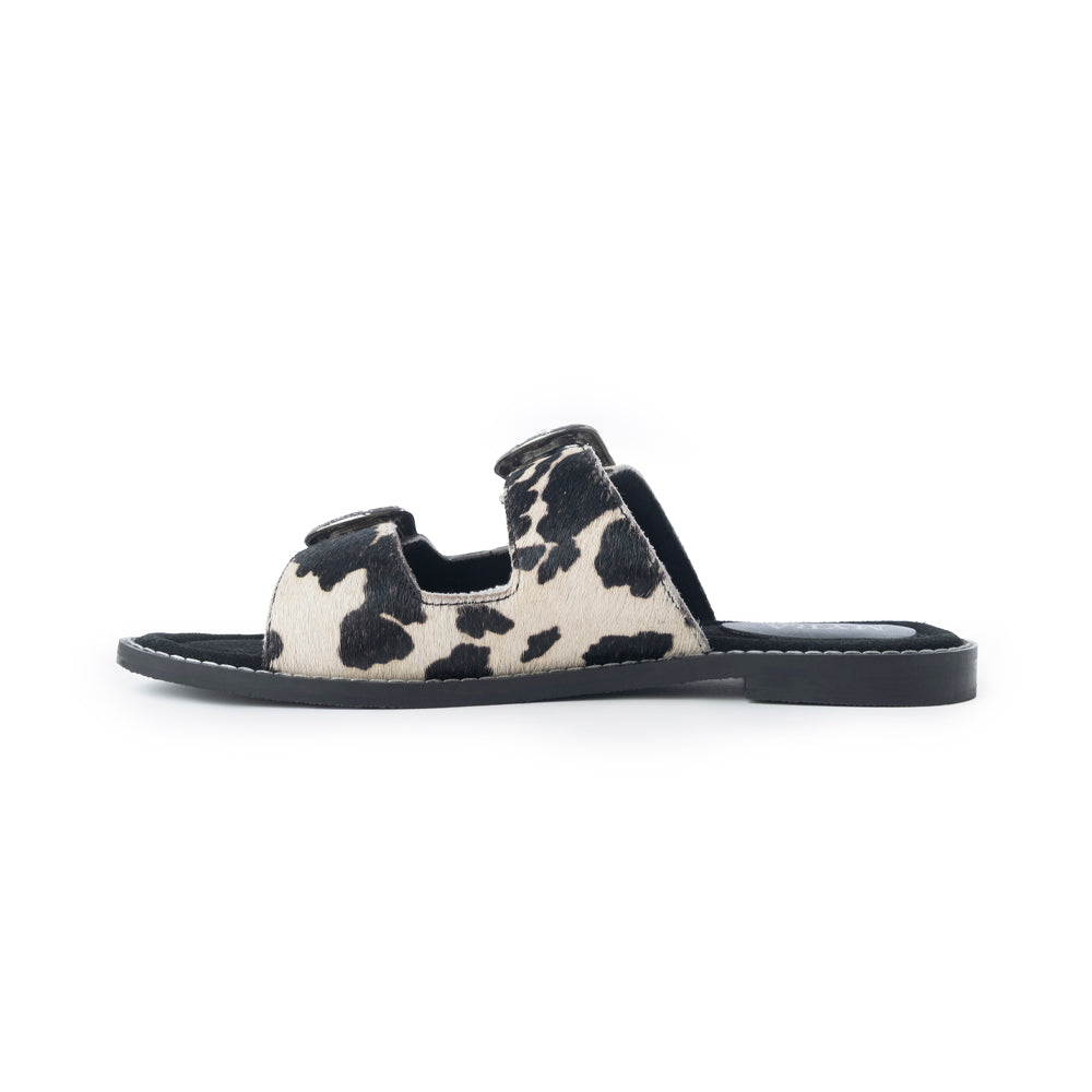 Myra Midnight Grove Hairon Leather Sandals in Ranch Ivory