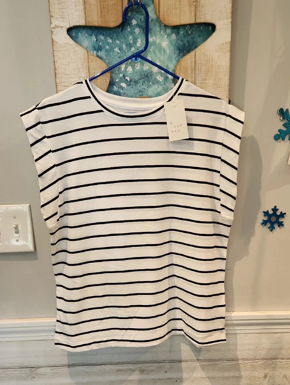 A New Day Women's Extended Short Sleeve T-Shirt Striped