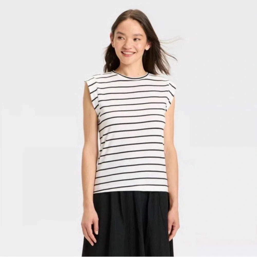 A New Day Women's Extended Short Sleeve T-Shirt Striped