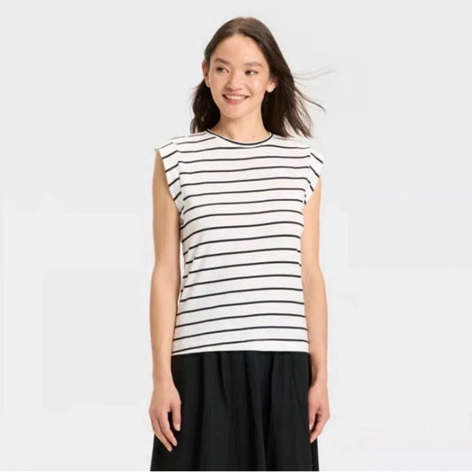 A New Day Women's Extended Short Sleeve T-Shirt Striped