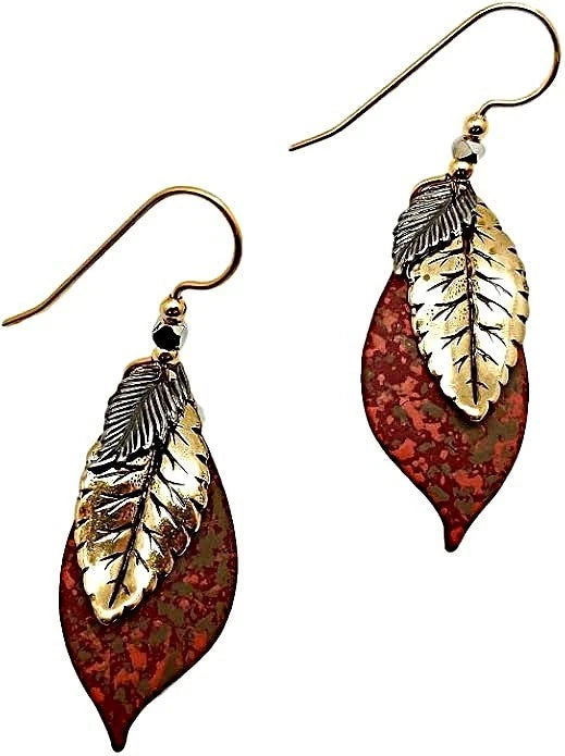 Silver Forest Earring Mixed Metal Leaves Dangle