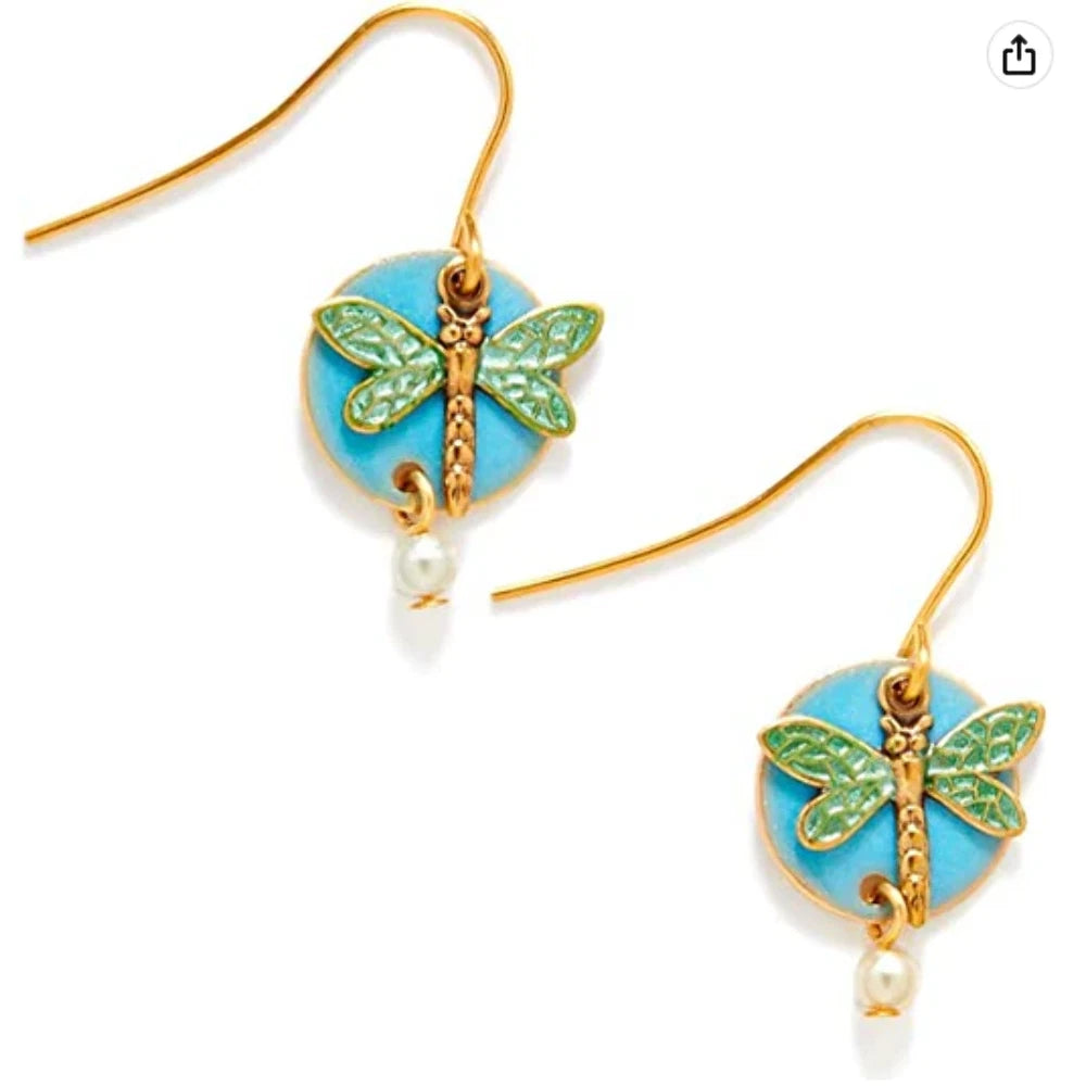 Silver Forest Dragonfly Drop Gold-tone Earrings NE-0008